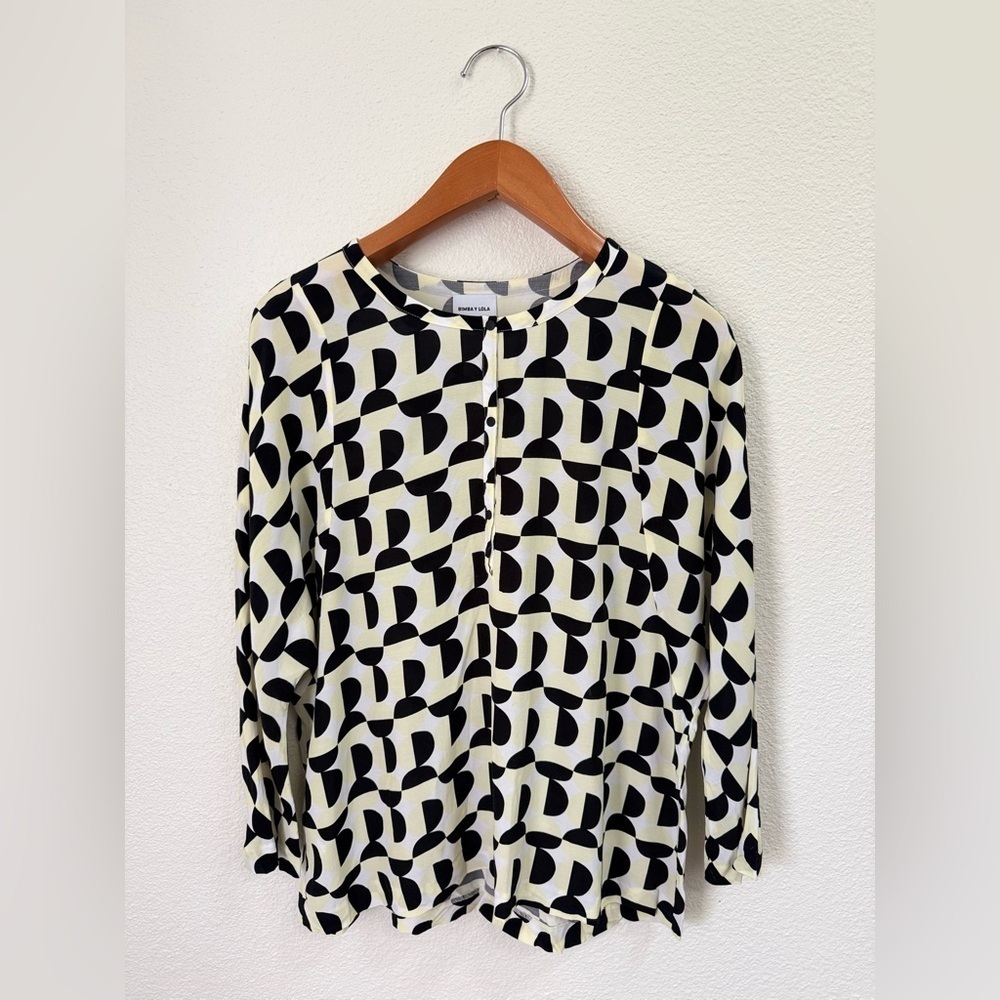 Bimba y Lola Designer Spanish Brand Black Yellow Patterned Blouse Women’s Size M